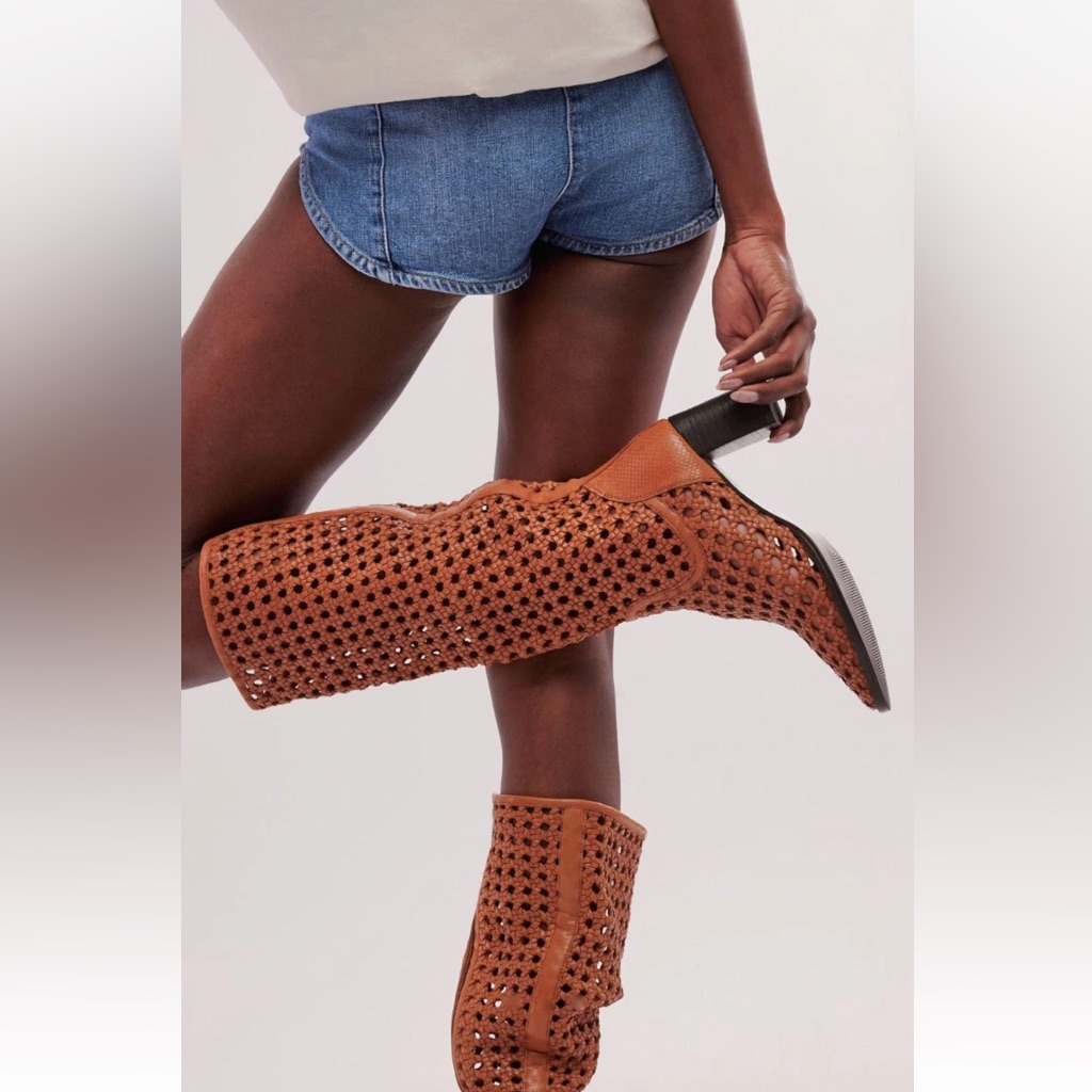 Free People Woodstock Woven Tall Boot Cinnamon Clay Tan Leather